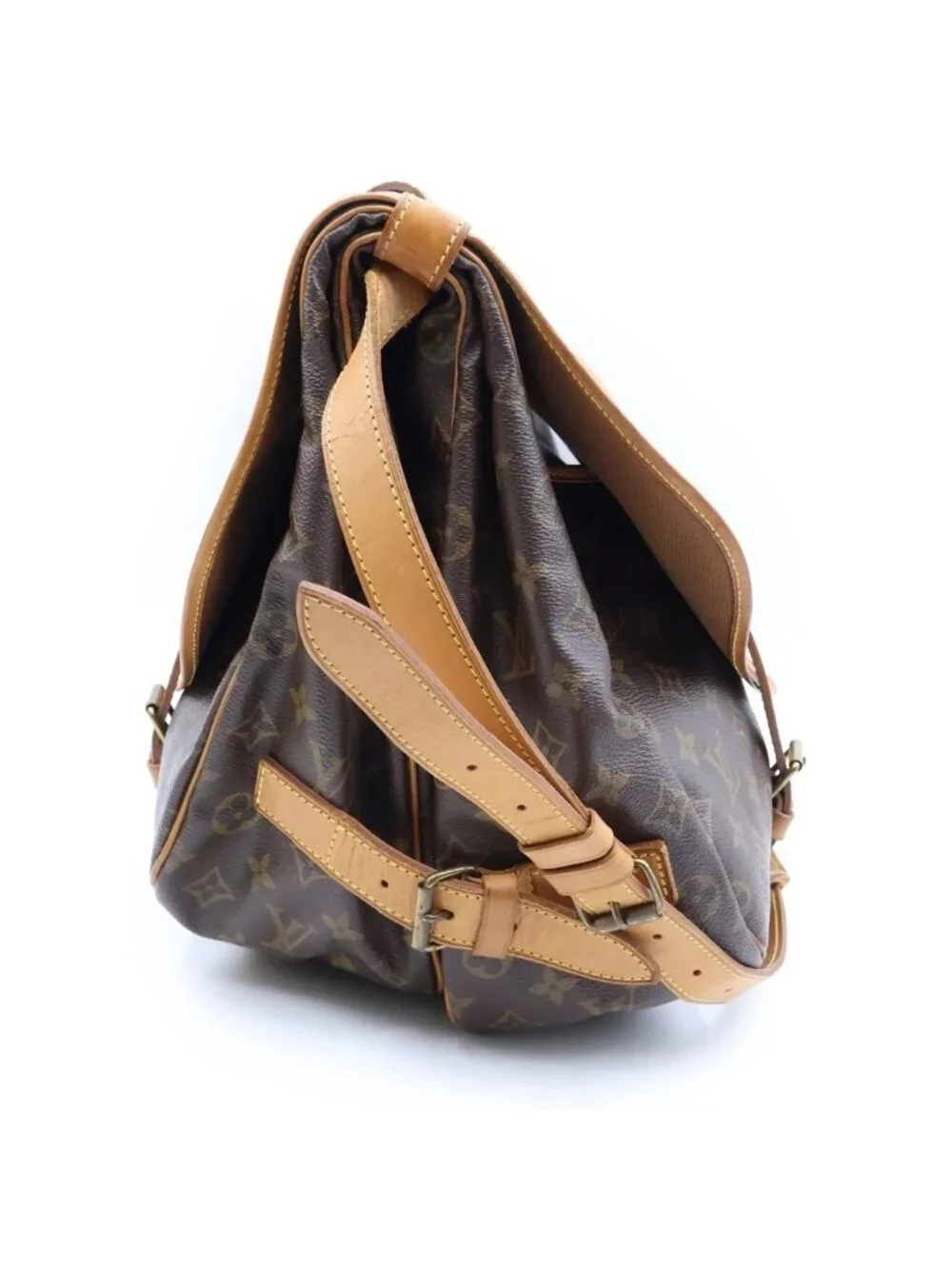 Louis Vuitton Monogram Saumur 43 Shoulder Bag Brown Leather Gold